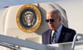 Joe Biden arrives on Air Force One at Delaware air national guard base on Friday.