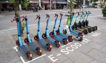a lin eof e-scooters for hire in London