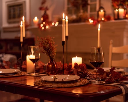 Cosy candlelight holiday dinner table