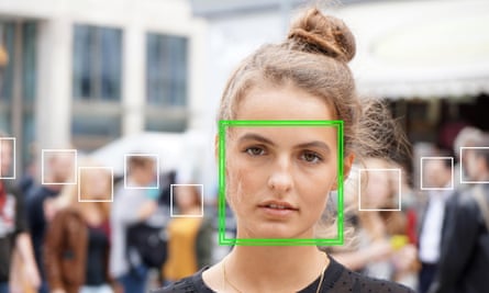 A young woman is picked out by facial recognition software.