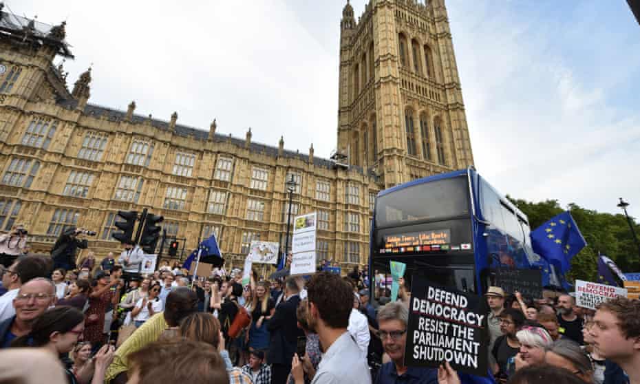 Protesters gather in Westminster against the government proroguing parliament