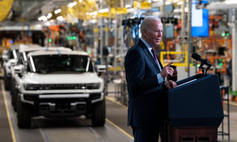 Joe Biden visits GM electric vehicle plant in Detroit, Michigan in November 2021