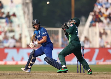 England’s Dawid Malan hits the ball and is caught out by Pakistan’s Mohammad Rizwan off the bowling of Iftikhar Ahmed.