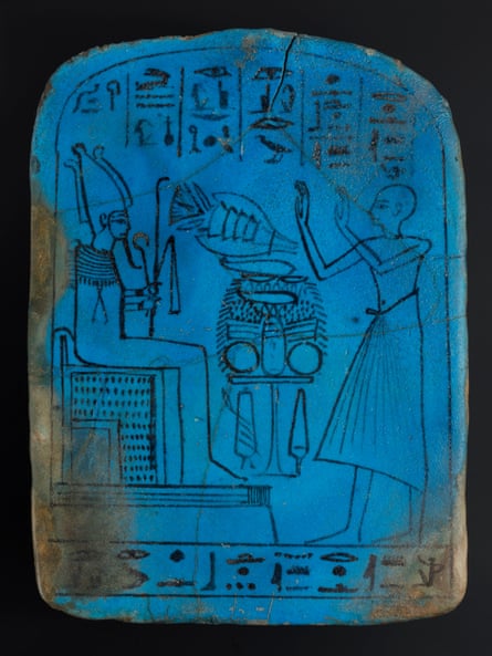 Commemorative stela of the faience maker, Rekhamun, 1295–1186 BCE, faience and paint. Image © National Museums Scotland