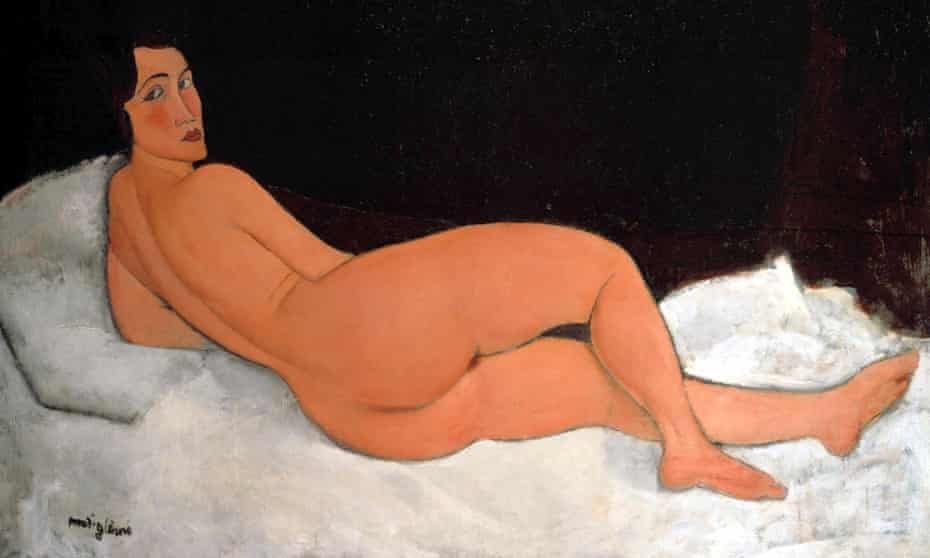 A detail from Nu couché (sur le côté gauche), one of 22 reclining nudes completed by Amedeo Modigliani.