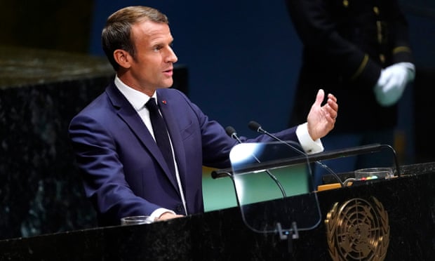 Macron at the UN on Tuesday.