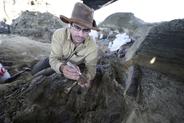 A hint of Indiana Jones … paleontologist Robert DePalma at Tanis in North Dakota.