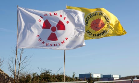 Anti-nuclear flags fly at Hinkley Point in north Somerset
