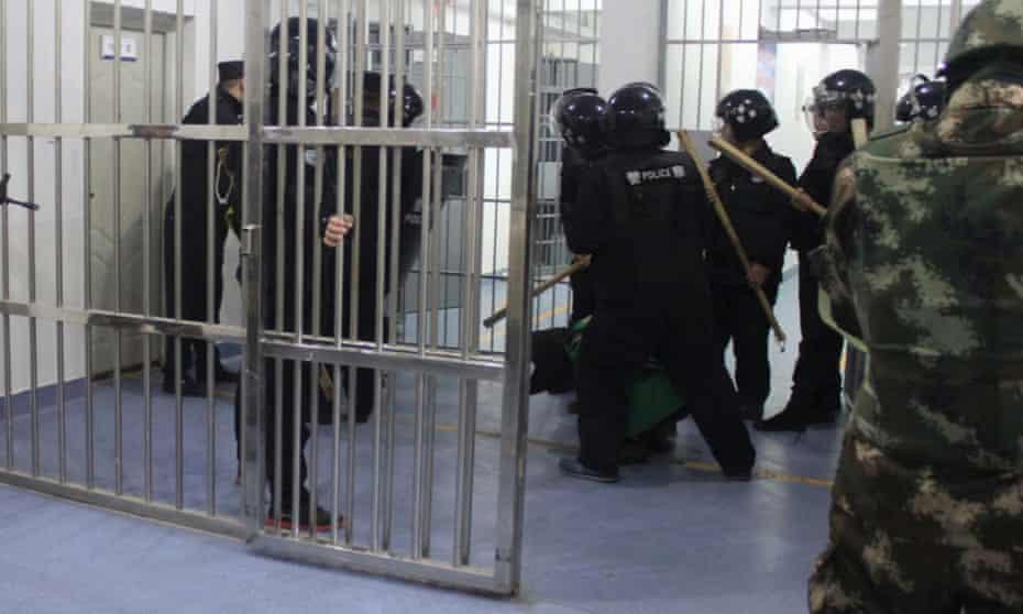 One of the leaked images. China’s ruling Communist party is accused of detaining more than 1 million Uyghurs and other Muslim minorities in Xinjiang.