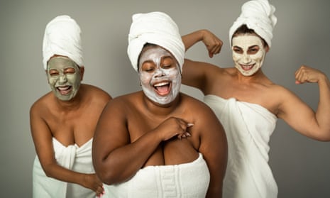 Happy females with different age and body size having skin care spa day - People selfcare concept