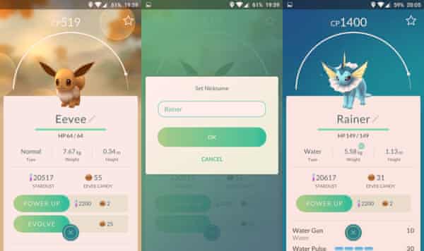 All Eevee name hacks in Pokemon GO