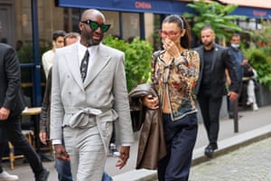 Virgil Abloh and Bella Hadid strolling in Saint Germain, Paris, France, in 2021