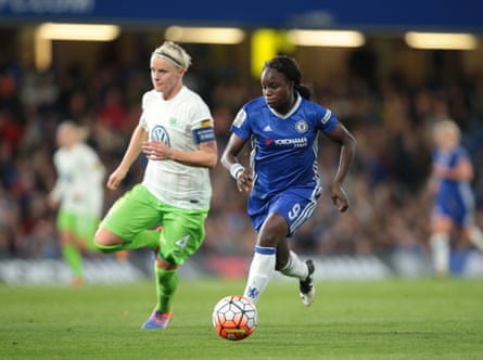 Eni Aluko takes on Wolfsburg’s Nilla Fischer during Chelsea’s Champions League campaign last season