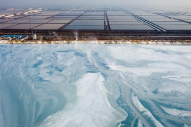 Unidentified industrial pollution is collected near Heiyanzi village, Hebei province