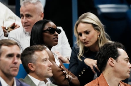 Simone Biles looks connected during Thursday’s lucifer betwixt Coco Gauff and Donna Vekić.