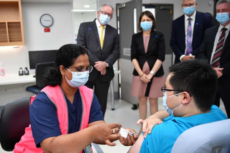 NSW premier Gladys Berejiklian and health minister Brad Hazzard at the Westmead hospital vaccination hub in March.