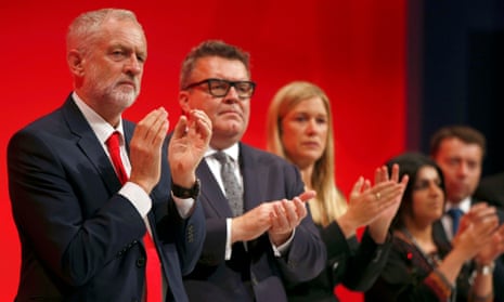 Jeremy Corbyn with Tom Watson, among others, at the Labour party conference in Liverpool.