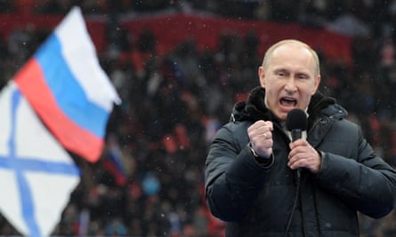 Putin addressing a rally of supporters in Moscow before the 2012 presidential elections.