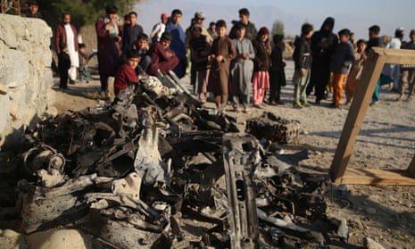 The site of a suicide car bomb in Nangarhar province, Afghanistan, February 2021.