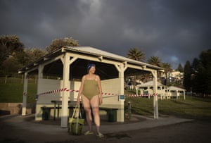 Local resident Helen Wilson waits for Bronte beach to reopen