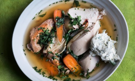 Best of broth: poached chicken served with herb crème fraîche. 