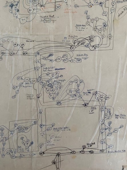 Ian Livingstone’s plan for Deathtrap Dungeon in 1984.