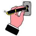 Illustration of a hand using a presidential pen to unlock a prison cell keyhole.