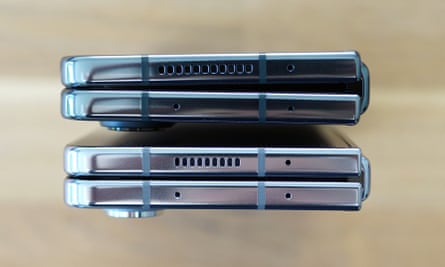 The Samsung Galaxy Z Fold 5 next to the Z Fold 4.