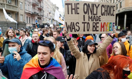 Participants attend the Equality march in Kyiv in 2021.