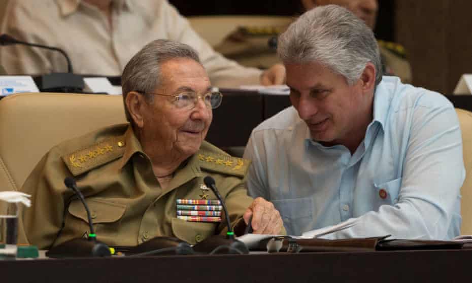 President Raúl Castro talks with his successor, Miguel Díaz-Canel.