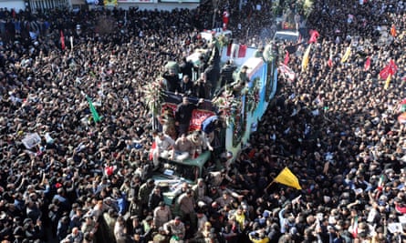 Iranians carry the coffin of Qasem Soleimani, after he was killed by a US drone strike