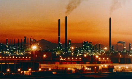 Saudi Arabia oil refinery at sunset