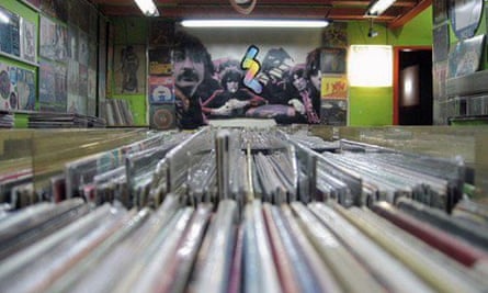 Racks of vinyl at Wah Wah , Barcelona