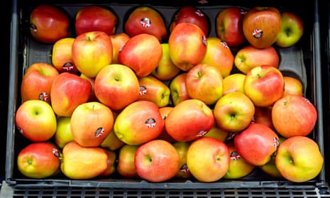 Braeburn apples on display in a supermarket 