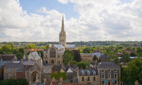 A view of Norwich Cathedral from St George’s church tower. 