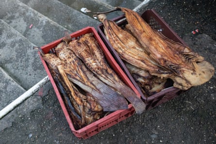 Two crates of smoked fish