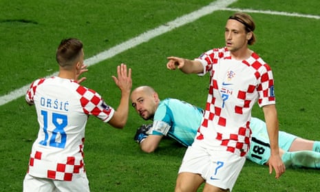 Majer celebrates scoring Croatia’s fourth goal with Orsic.