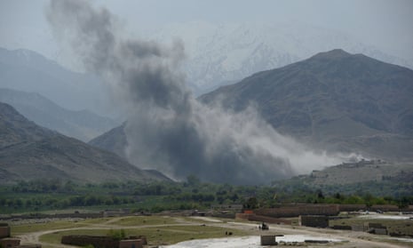 Smoke rises after an airstrike by US aircraft in the Achin district of Nangarhar province, Afghanistan
