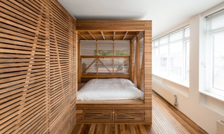 Wooden slatted bed area