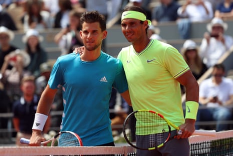 Dominic Thiem and Rafael Nadal pose for the photographers.