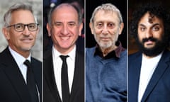 Gary Lineker, Armando Iannucci, Michael Rosen and Nish Kumar.