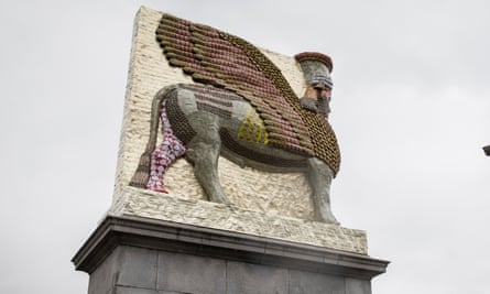 Winged god … Rakowitz’s sculpture in Trafalgar Square.