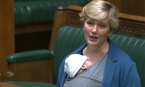 Labour MP Stella Creasy speaking with her baby in a sling in the House of Commons, 23 September 2021.