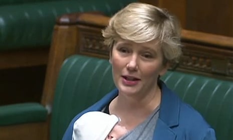 Stella Creasy speaking in parliament in September with her newborn son.