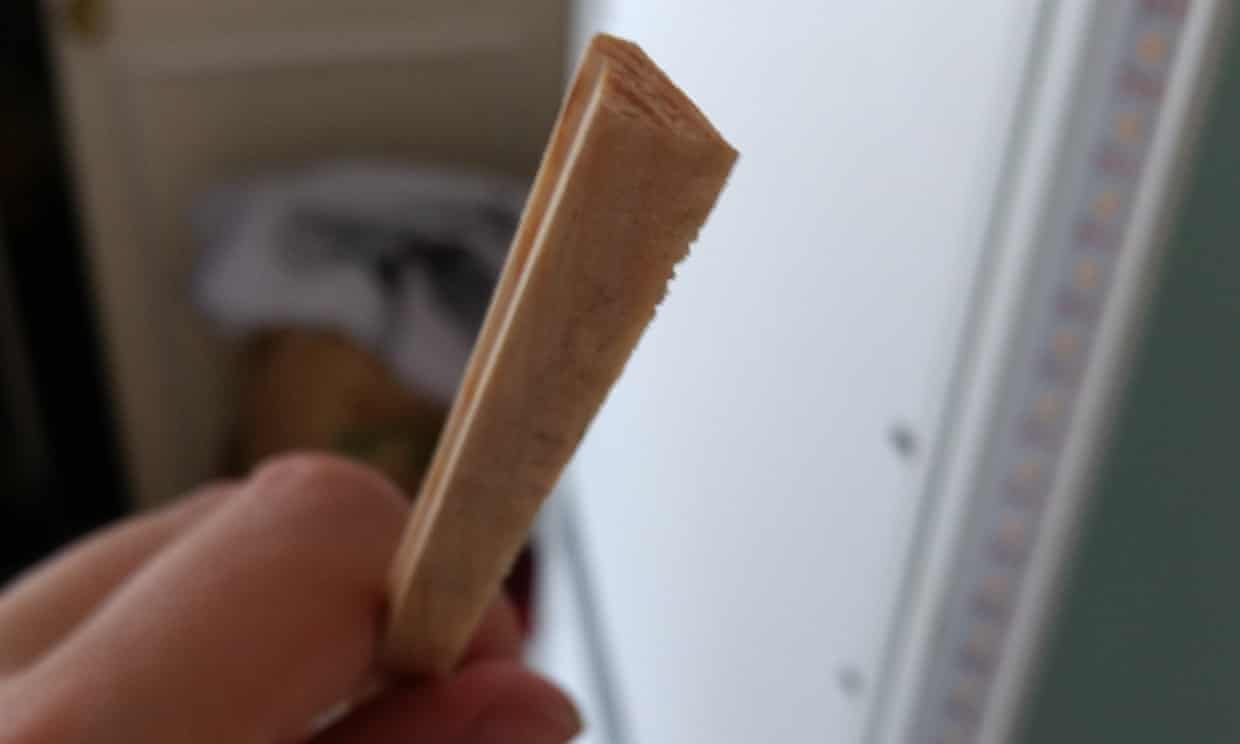 The resulting trapezoid dowel - the ridge you see going down the left hand side is the lip used to hold the LED strip in place.