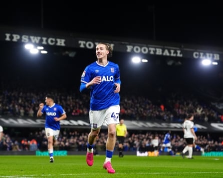 Jack Clarke celebrates scoring for Ipswich Town football club, which has supported the bid for 2029 city of culture.