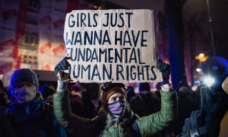 An abortion rights protester during a demonstration in Warsaw.