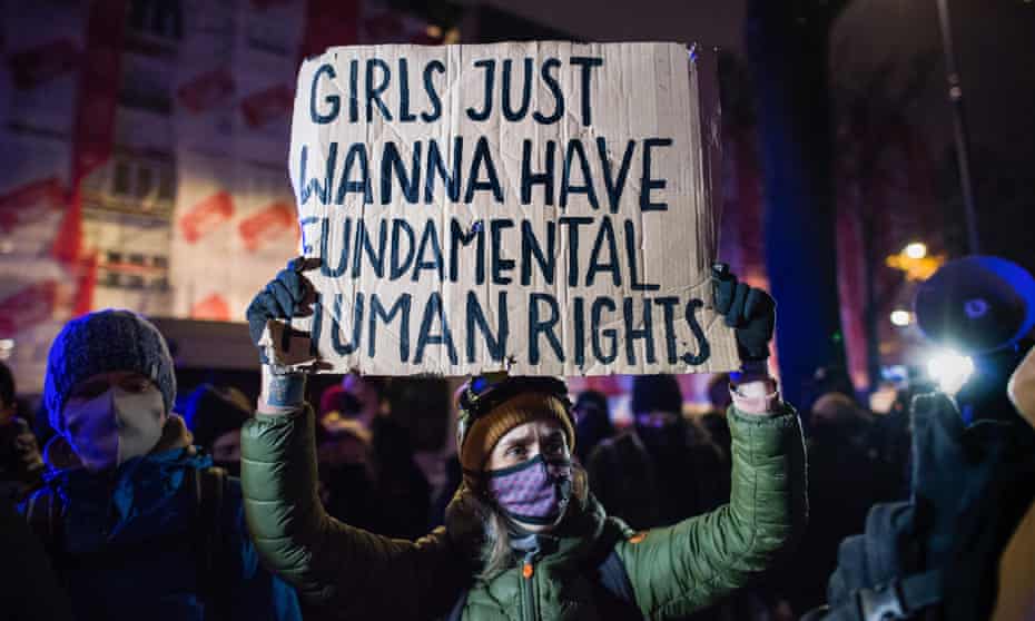 An abortion rights protester during a demonstration in Warsaw.
