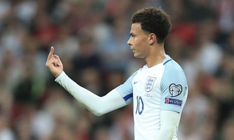 Dele Alli of England raises a middle finger during England’s game against Slovakia