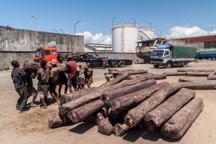 Loading rosewood on to trucks at the port of Toamasina, Madagascar.